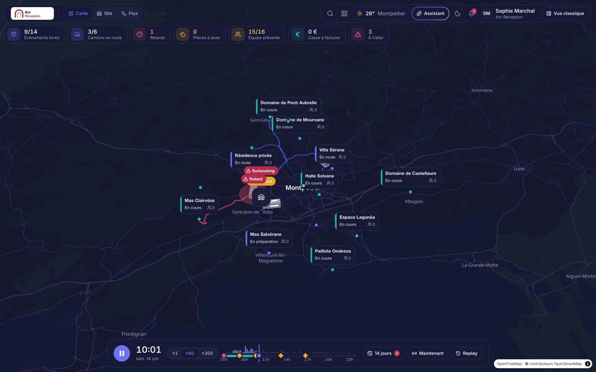 Capture de la démo Syemo : toute la journée, sur une vraie carte